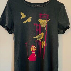 Blue Platypus birdwatching print graphic T-Shirt XL NWOT